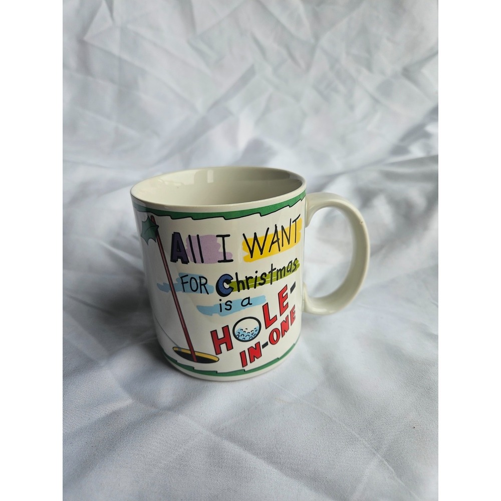 RUSS BERRIE GOLF CUP‎ MUG ALL I WANT FOR CHRISTMAS IS A HOLE IN ONE